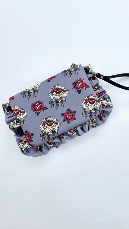 "MIRTA" pochette con rouches TATTOO GRIGIO