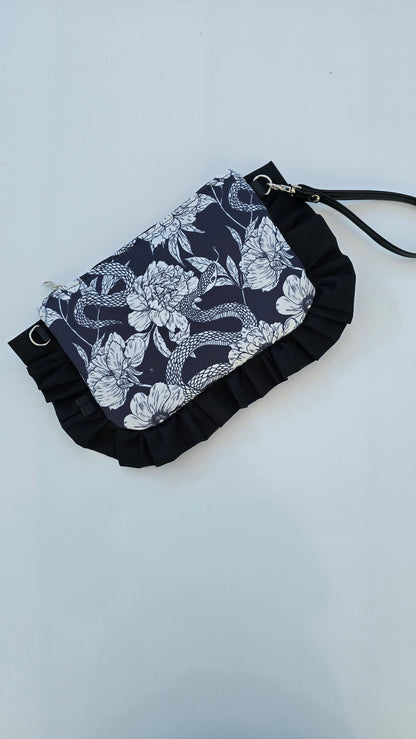 "MIRTA" pochette con rouches FIORI SERPENTI