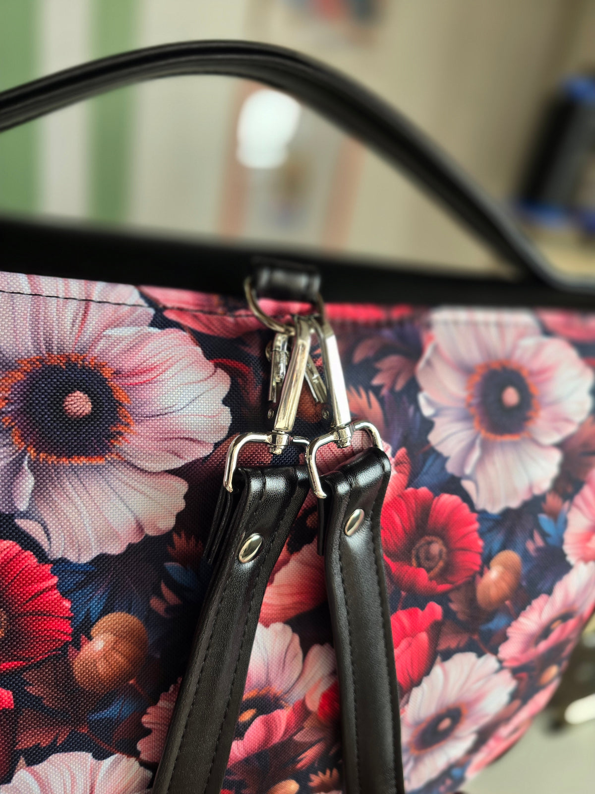 "DOTTY" VEGAN maxi SIMILPELLE nero / fiori bordeaux