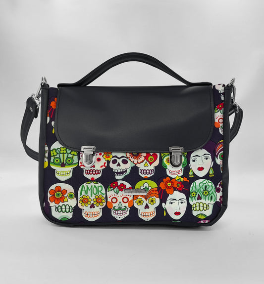 "DOTTY" VEGAN midi SIMILPELLE nero/frida teschi