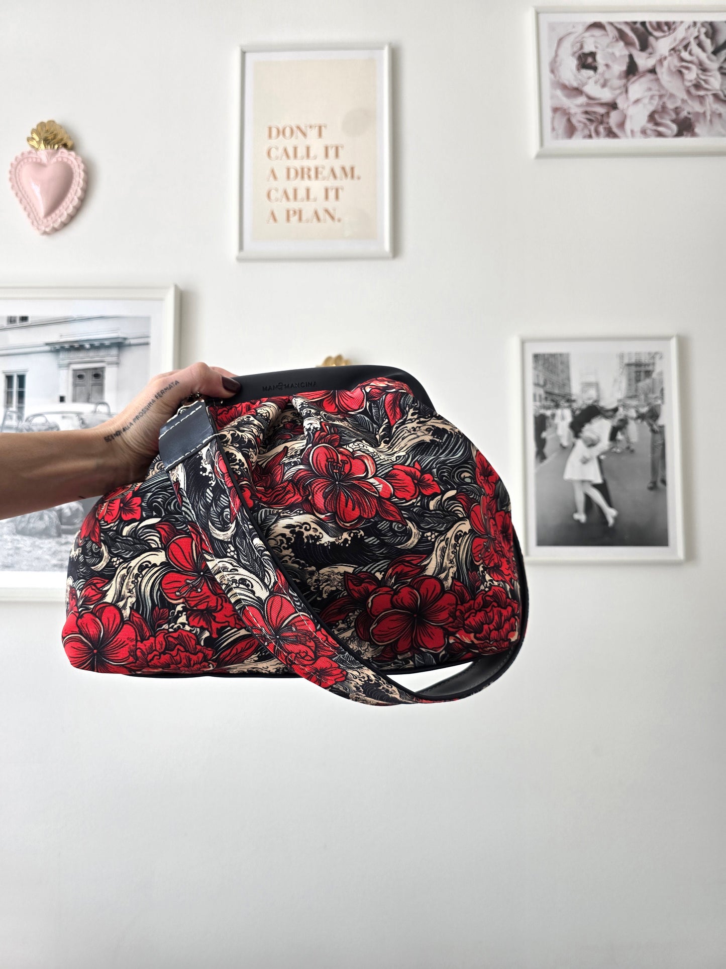 BORSA CLIC CLAC blu / onde fiori