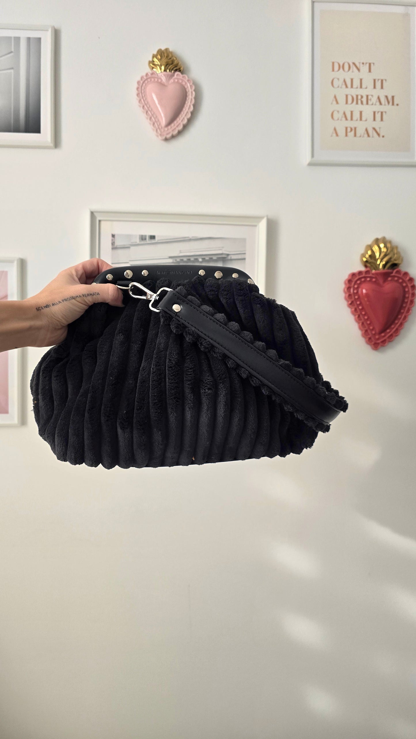 BORSA CLIC CLAC VELLUTO COSTONI nero/borchie