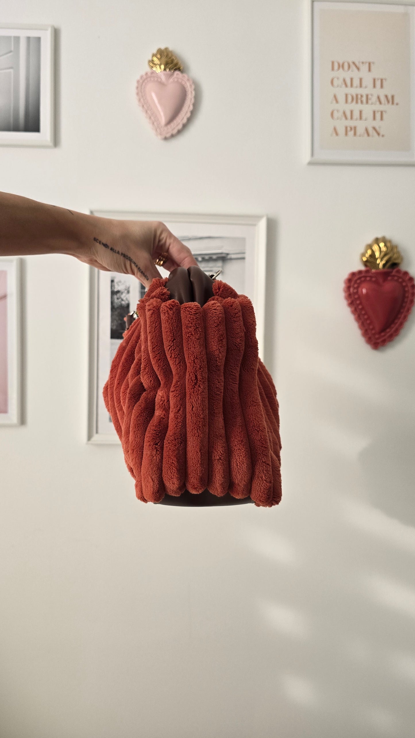 BORSA CLIC CLAC VELLUTO COSTONI mattone/cuoio