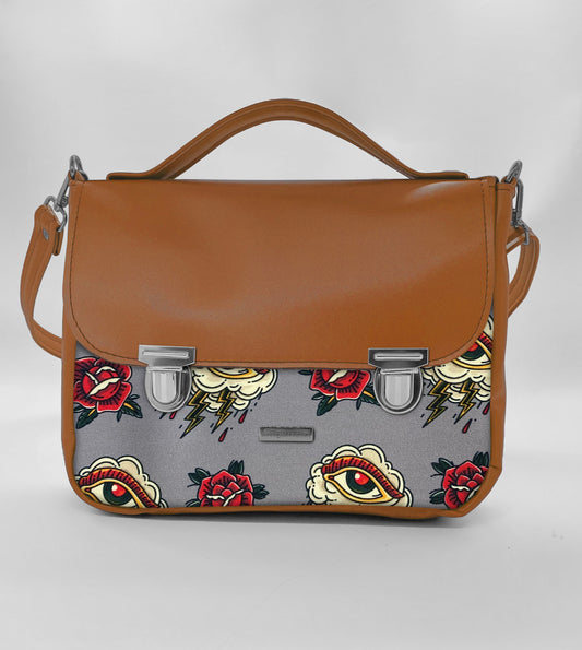 "DOTTY" VEGAN maxi SIMILPELLE cuoio/ tattoo grigio