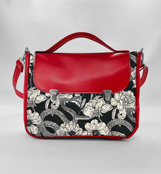 "DOTTY" VEGAN midi SIMILPELLE rosso/fiori serpenti