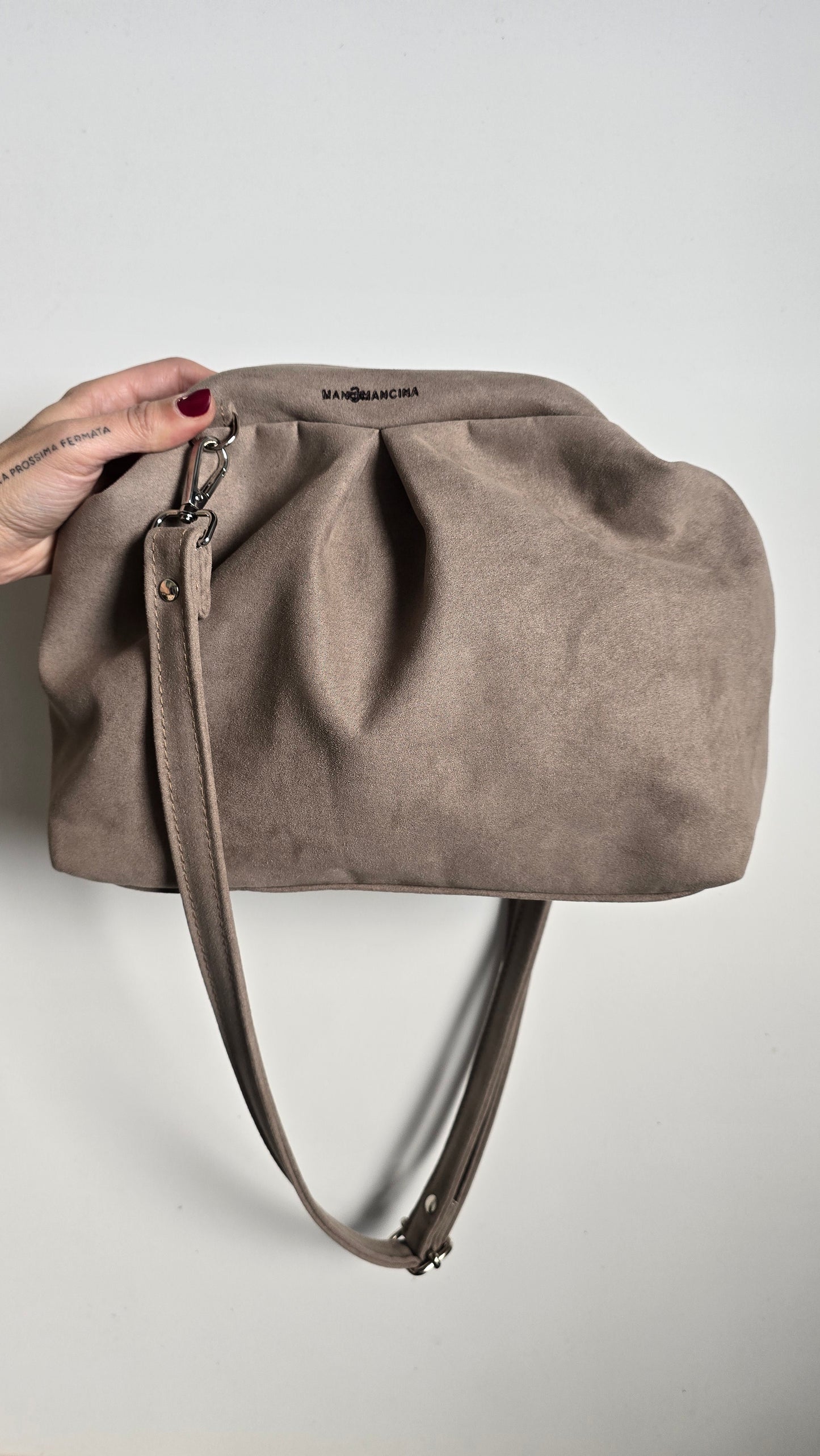 BORSA CLIC CLAC tracolla regolabile- simil suede TAUPE