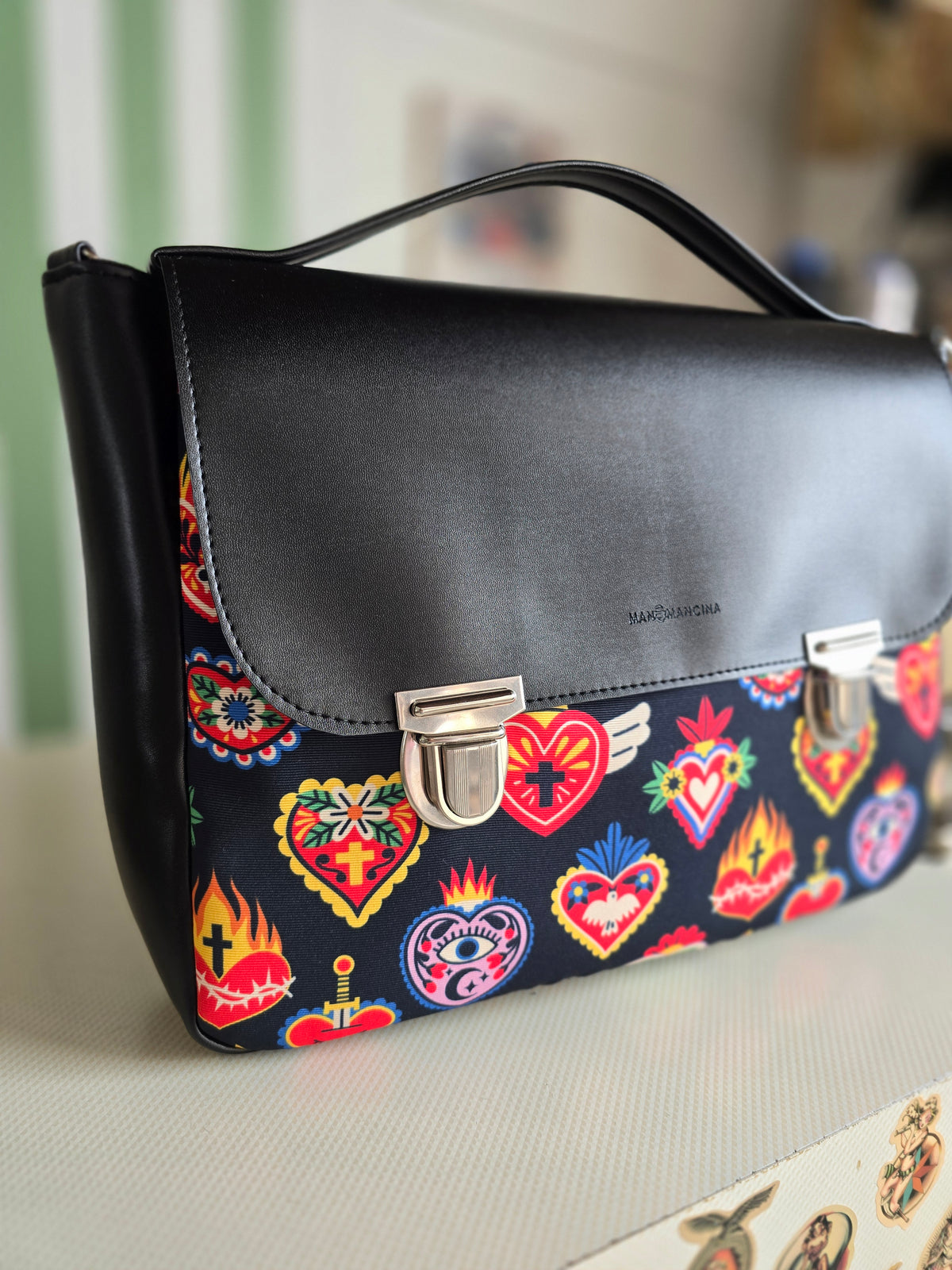 "DOTTY" VEGAN maxi SIMILPELLE nero / ex voto multicolor