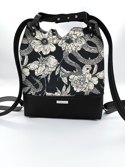 BORSA/ZAINO "BETTA" 2 IN 1 - NERO / fiori serpenti