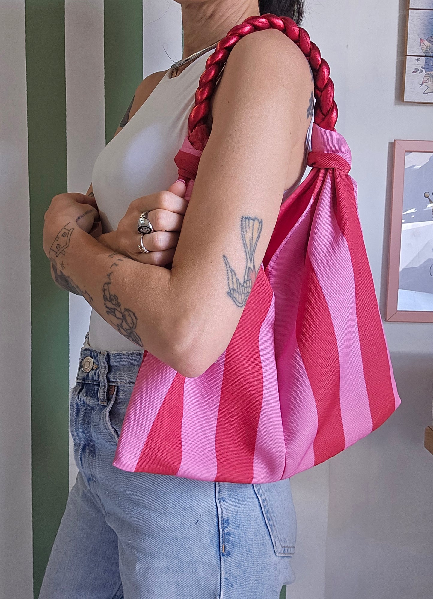 KNOT BAG righe rosso/fucsia