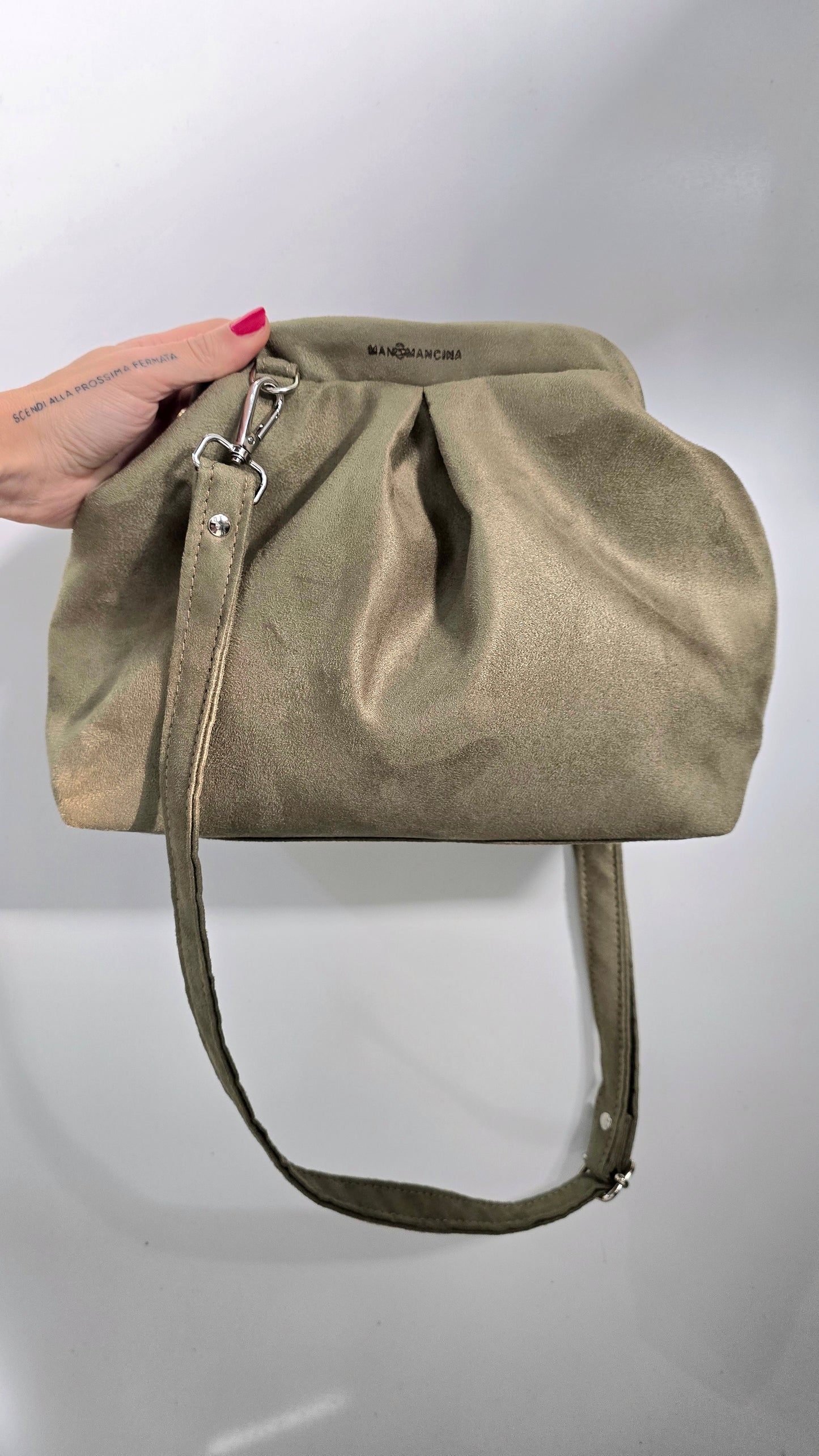 BORSA CLIC CLAC tracolla regolabile- simil suede verde militare