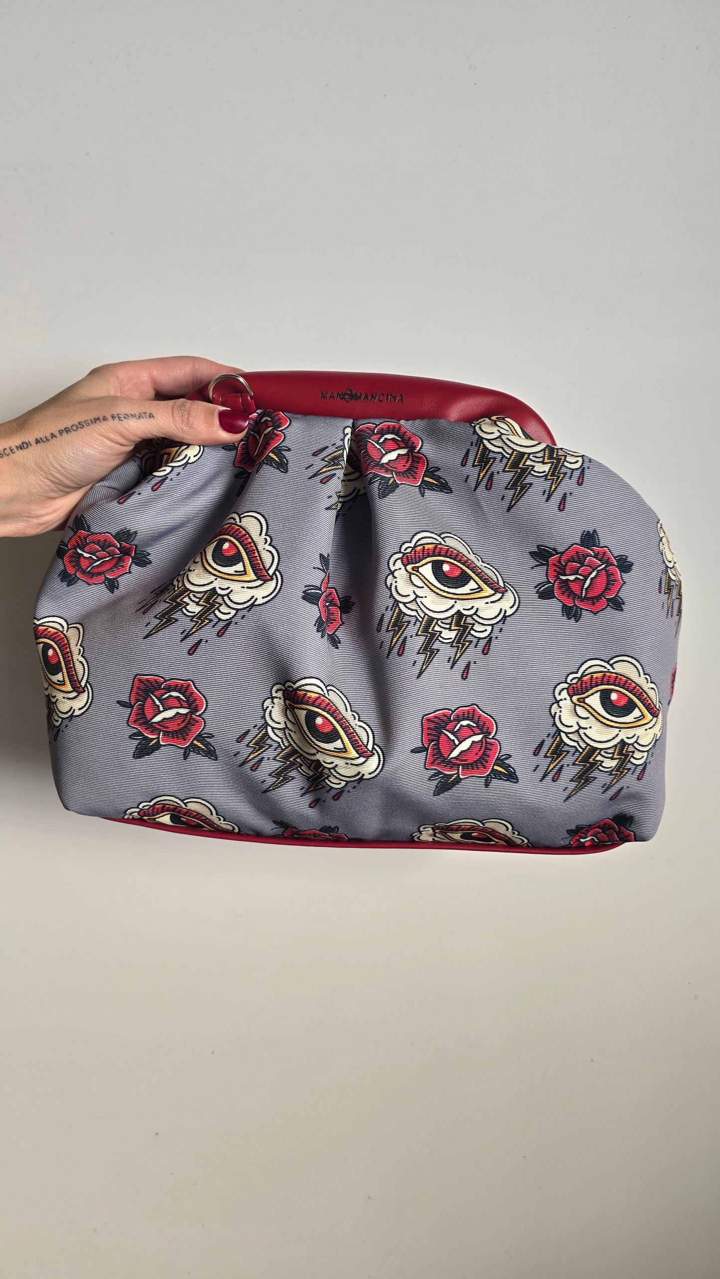 BORSA CLIC CLAC tracolla regolabile bordeaux/tattoo grigio