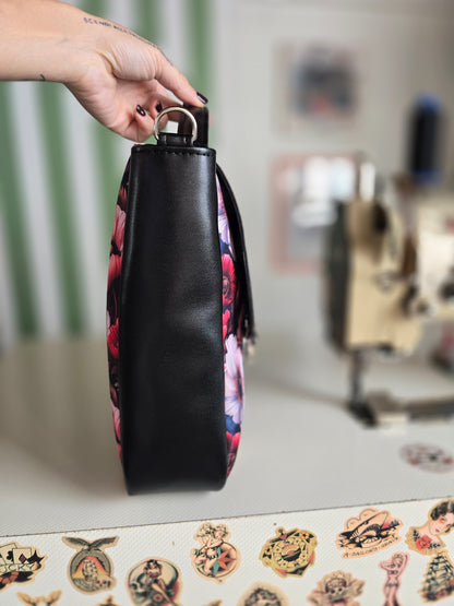 "DOTTY" VEGAN maxi SIMILPELLE nero / fiori bordeaux