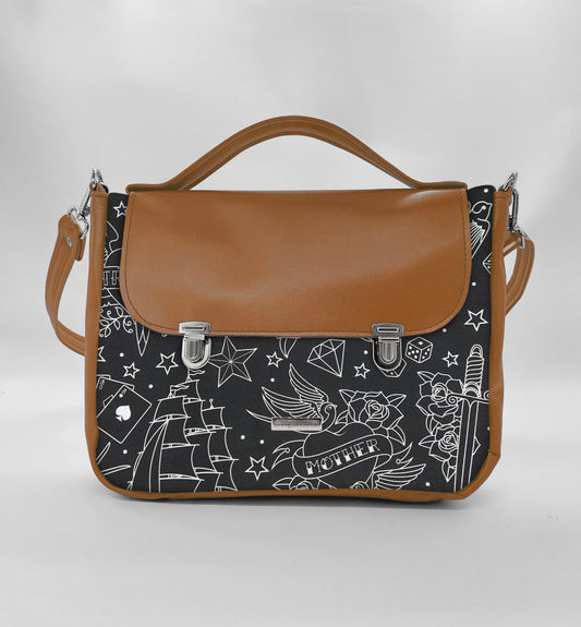 "DOTTY" VEGAN midi SIMILPELLE cuoio/tattoo black