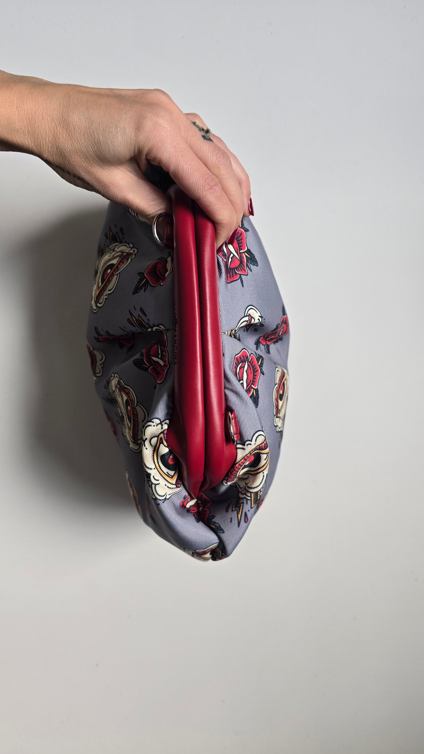 BORSA CLIC CLAC tracolla regolabile bordeaux/tattoo grigio