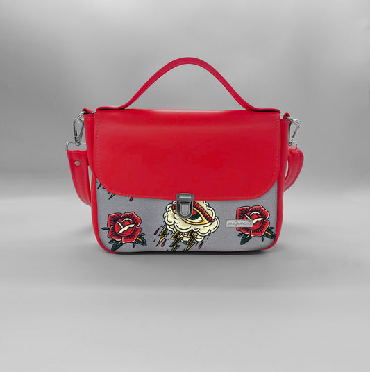 "DOTTY" VEGAN mini SIMILPELLE rosso/tattoo grigio