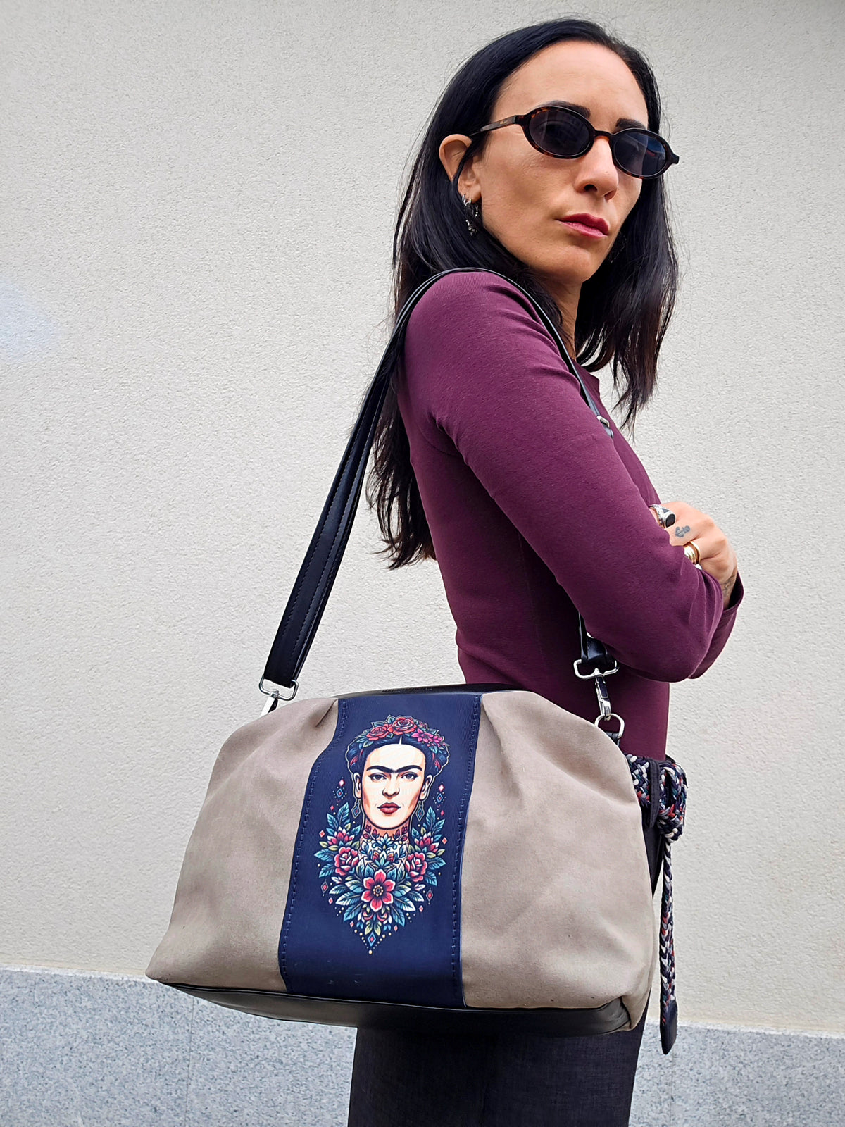 BORSA CLIC CLAC tracolla regolabile tortora/nero/Frida