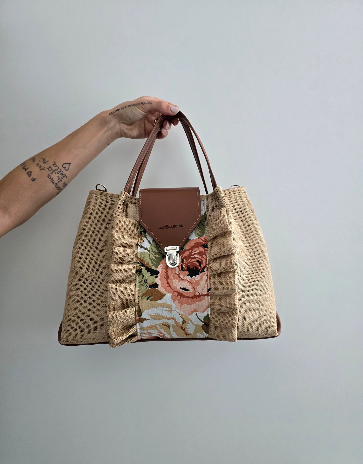 L'ARTIGIANA - EDIZIONE LIMITATA juta/cuoio/fiori base chiara/rouches
