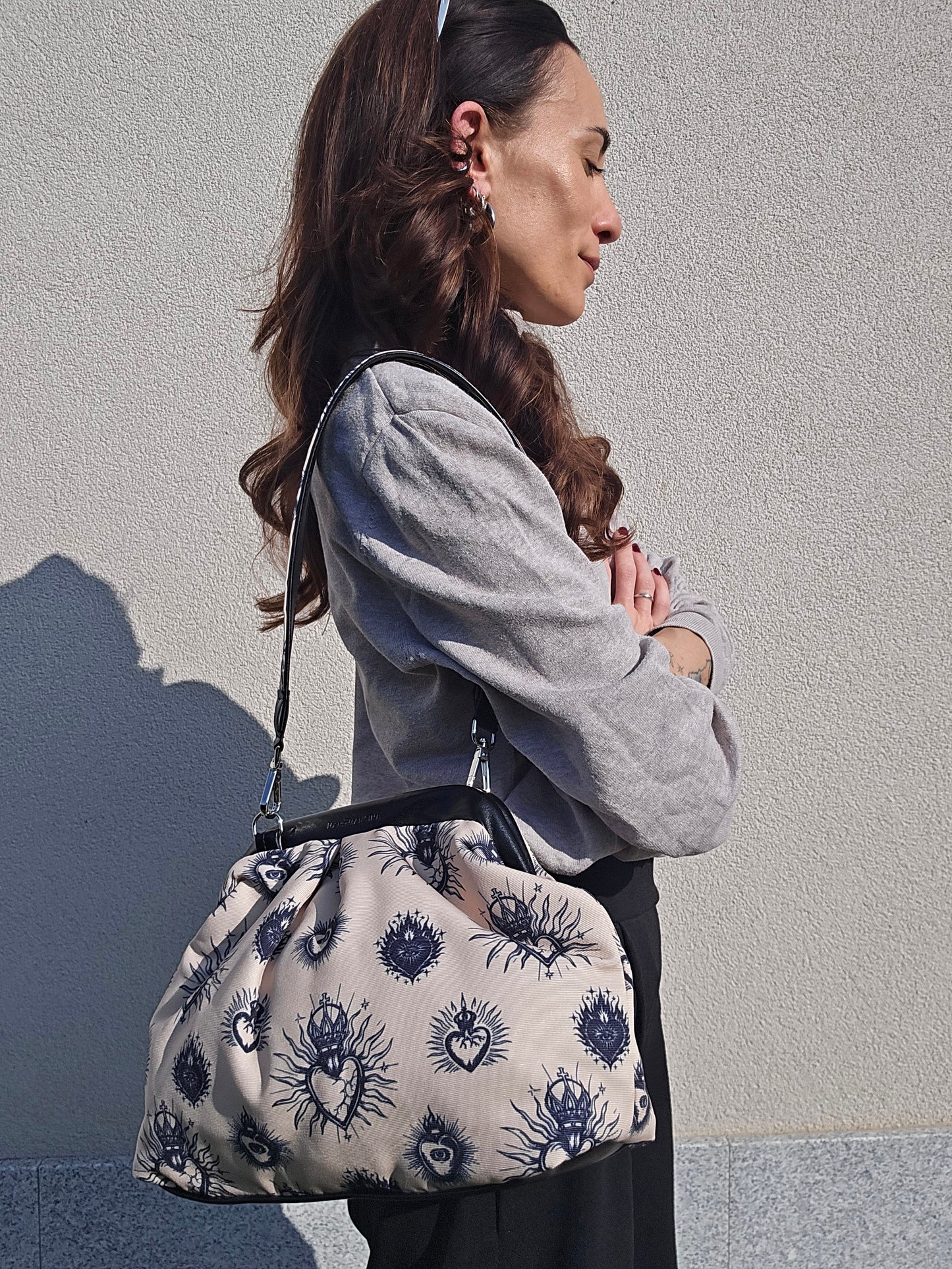 BORSA CLIC CLAC nero / ex voto new beige