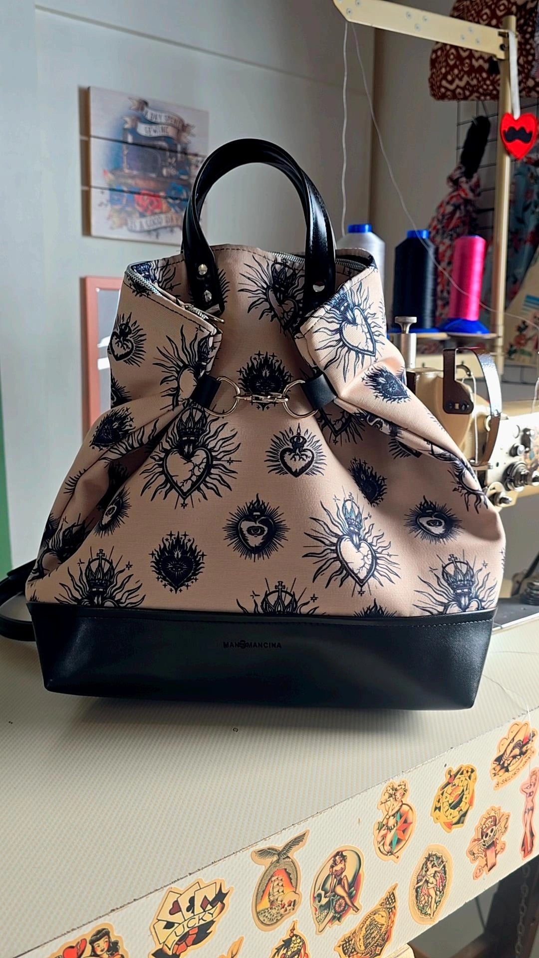 BORSA ZAINO 3 IN 1 NERO / ex voto new beige