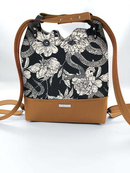 BORSA/ZAINO "BETTA" 2 IN 1 - CUOIO / fiori serpenti