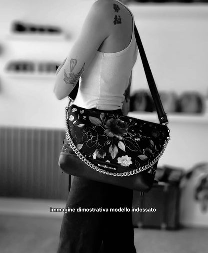 GILDA similpelle nero/fiori serpenti