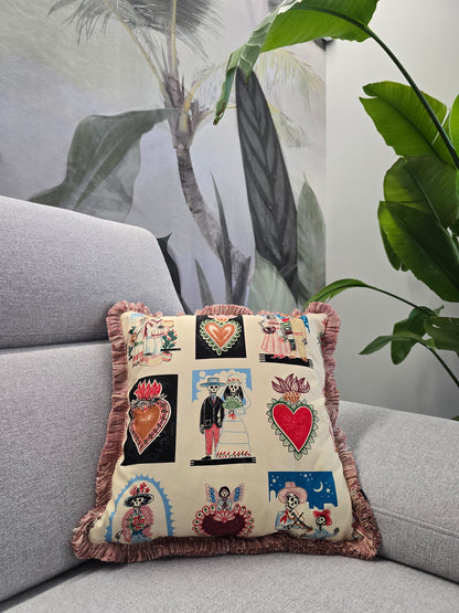 CUSCINO ex voto beige con frange