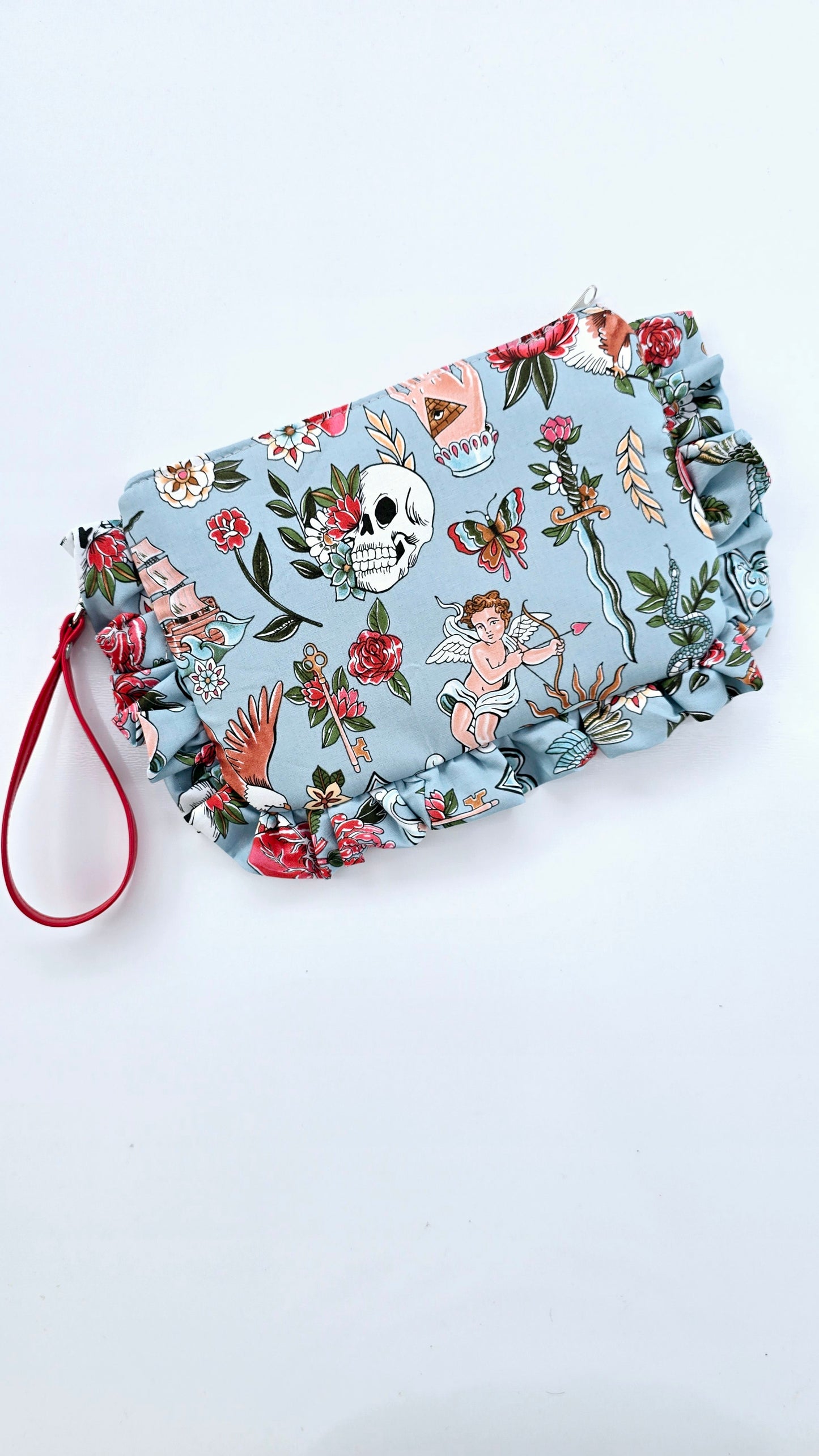 "MIRTA" pochette con rouches TELL TALE AZZURRO
