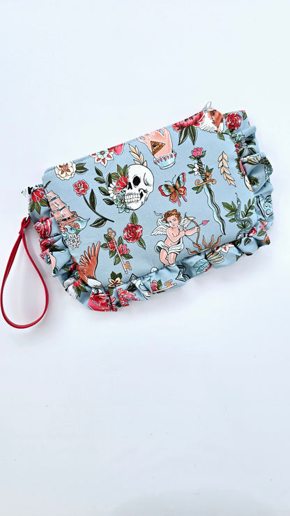 "MIRTA" pochette con rouches TELL TALE AZZURRO