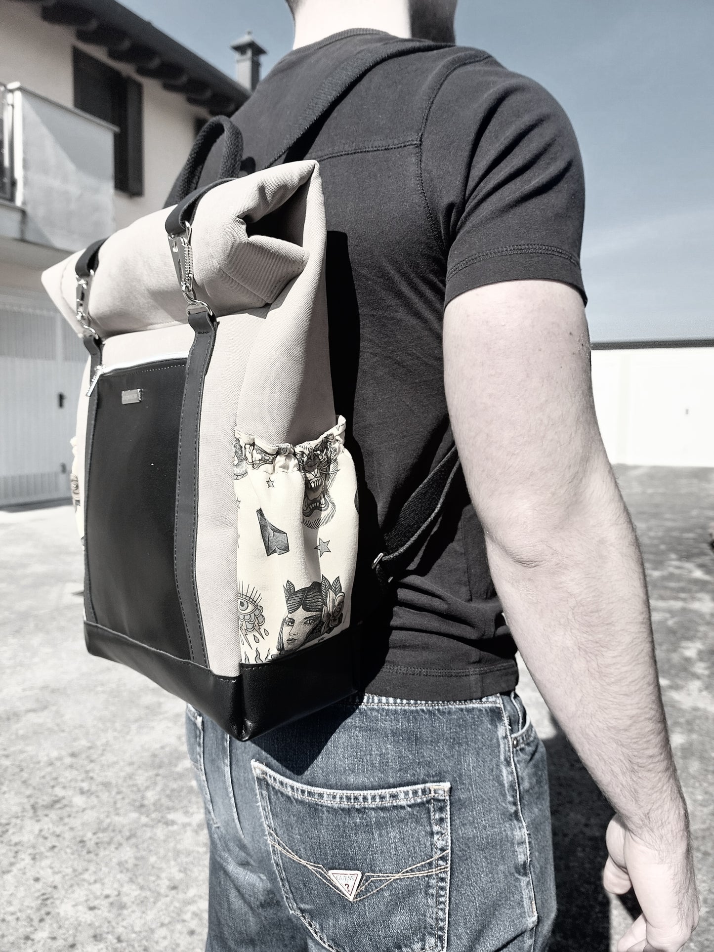 "L'ITALIANO" ZAINO UOMO made in Italy - antracite/nero/tattoo mother