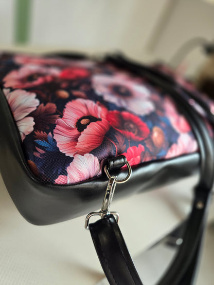 "DOTTY" VEGAN maxi SIMILPELLE nero / fiori bordeaux