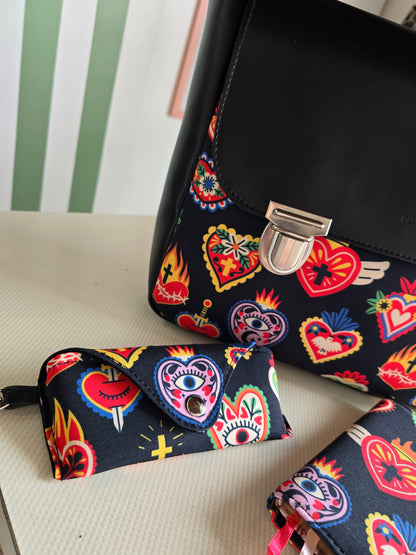 "DOTTY" VEGAN maxi SIMILPELLE nero / ex voto multicolor