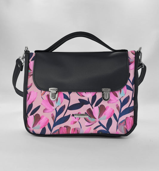 "DOTTY" VEGAN midi SIMILPELLE nero/fiori fucsia