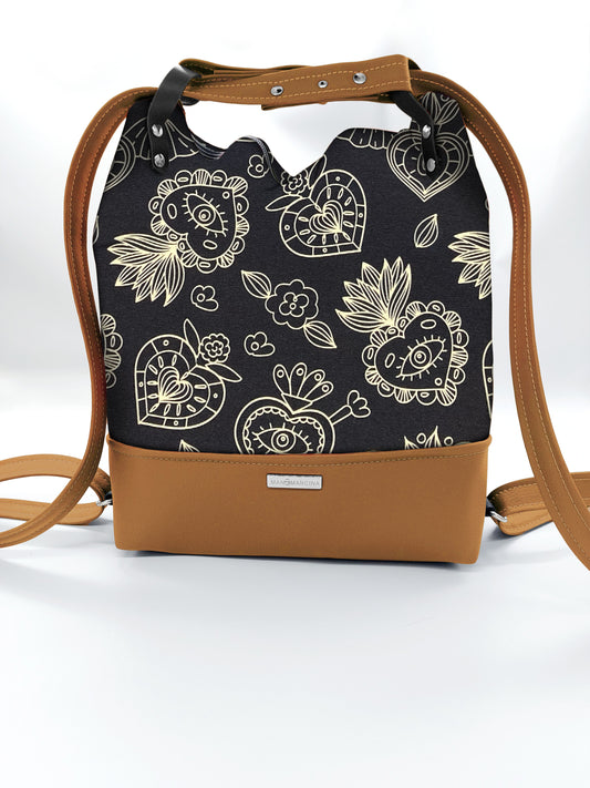 BORSA/ZAINO "BETTA" 2 IN 1 - CUOIO / ex voto nero