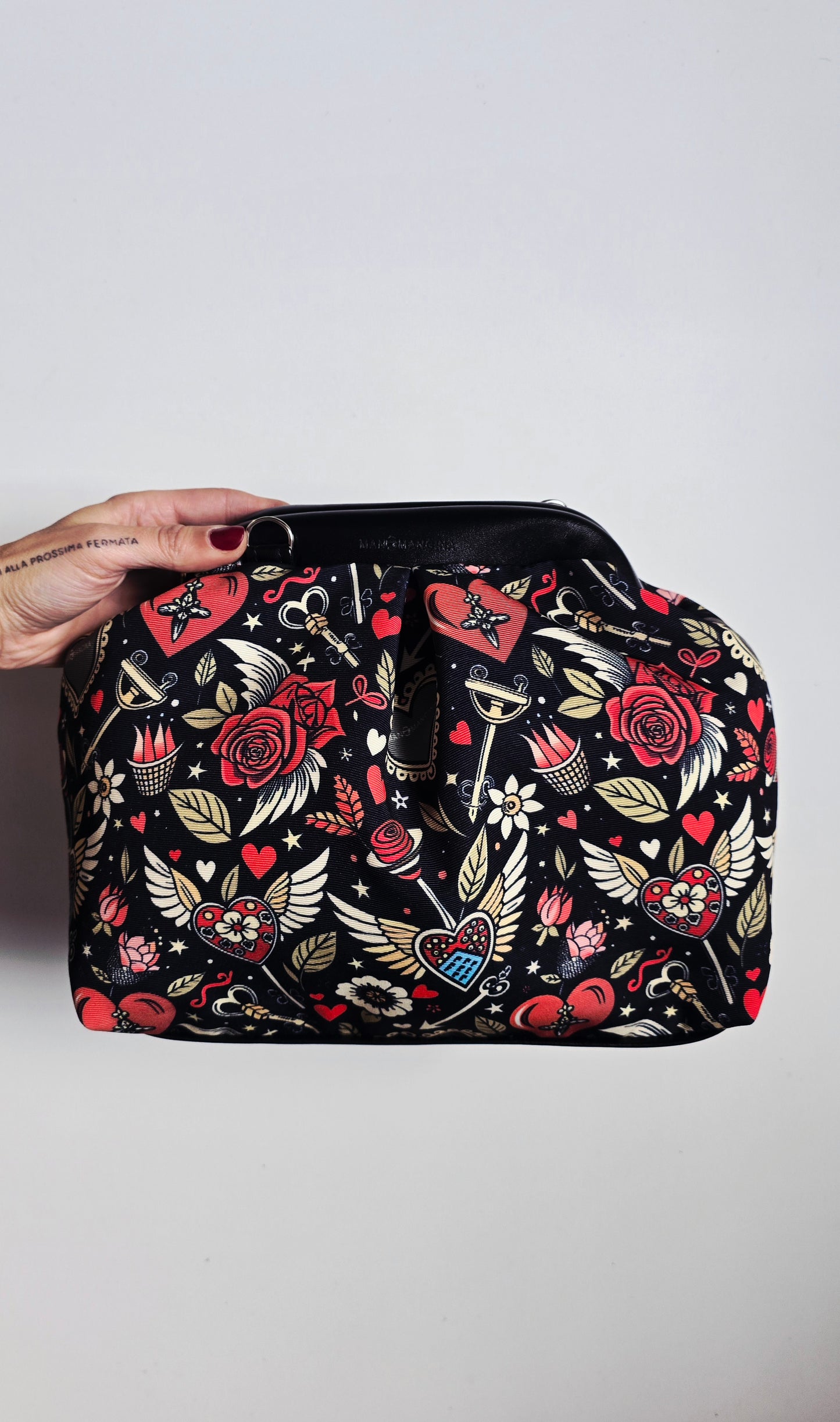 BORSA CLIC CLAC tracolla regolabile nero/tattoo love
