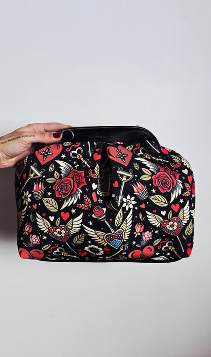 BORSA CLIC CLAC tracolla regolabile nero/tattoo love