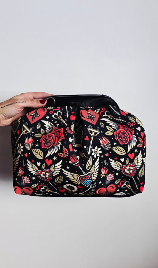 BORSA CLIC CLAC tracolla regolabile nero/tattoo love
