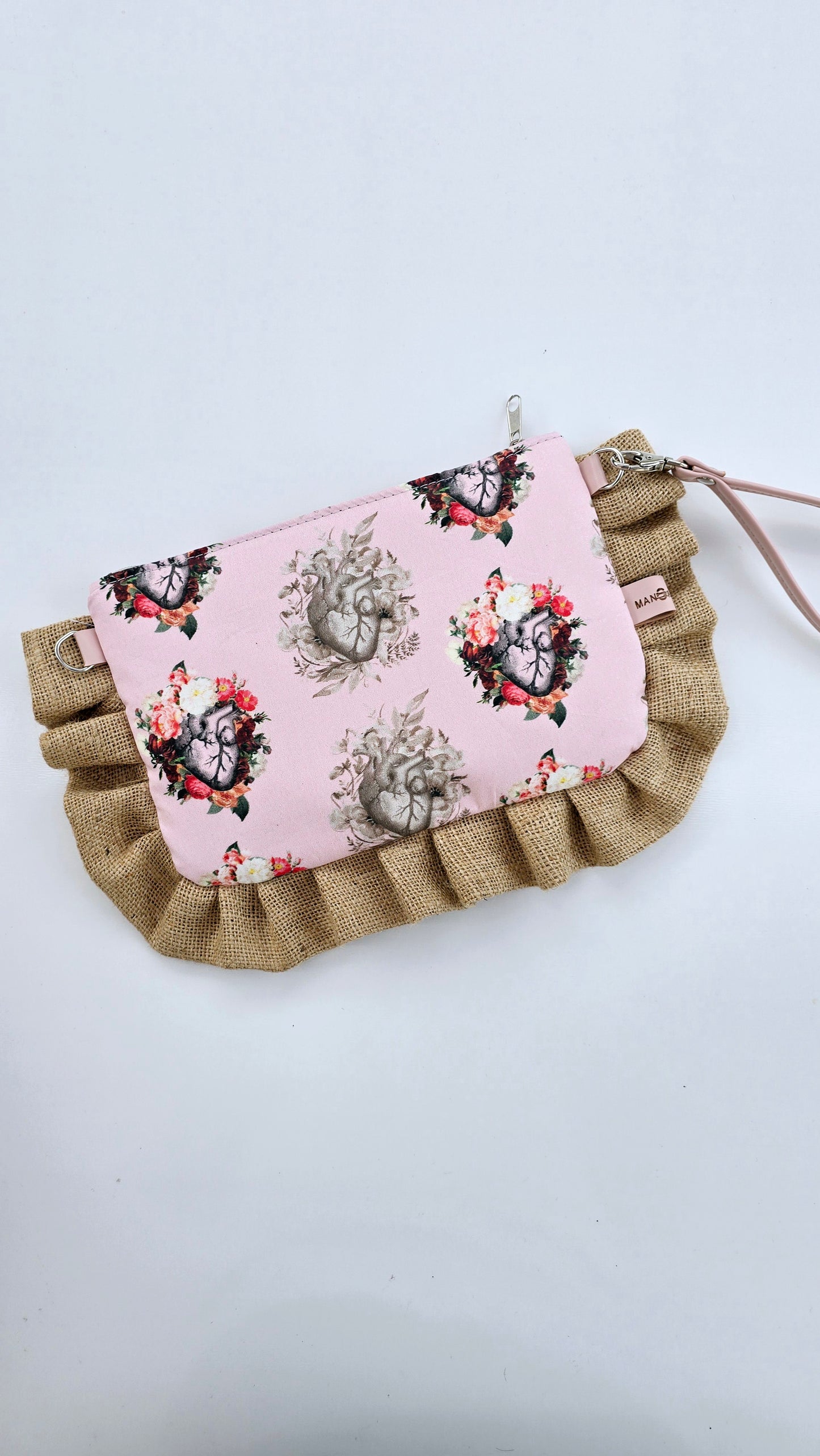 "MIRTA" pochette con rouches in juta CUORE ANATOMICO pezzo unico
