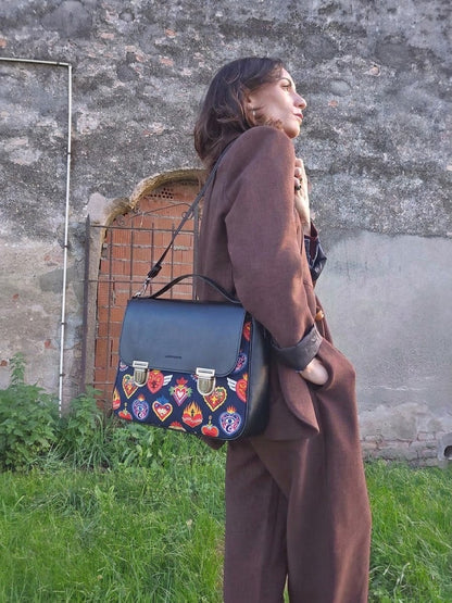 "DOTTY" VEGAN maxi SIMILPELLE nero / ex voto multicolor