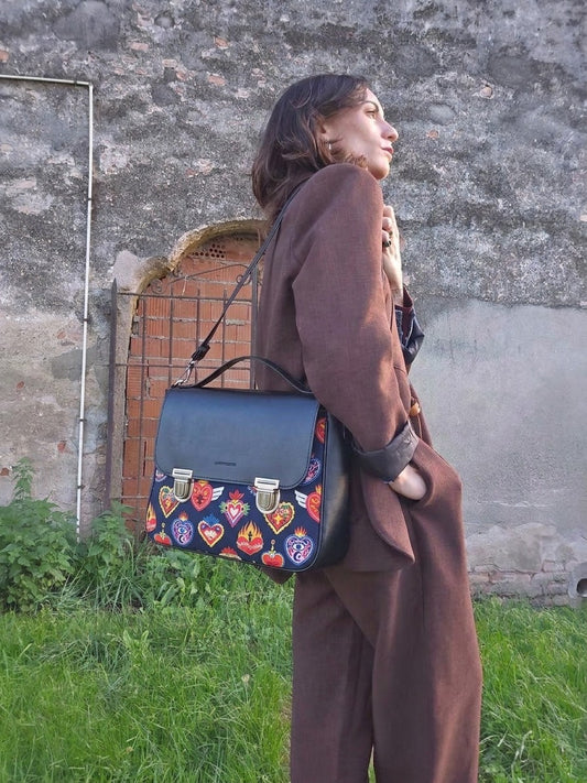 "DOTTY" VEGAN maxi SIMILPELLE nero / ex voto multicolor