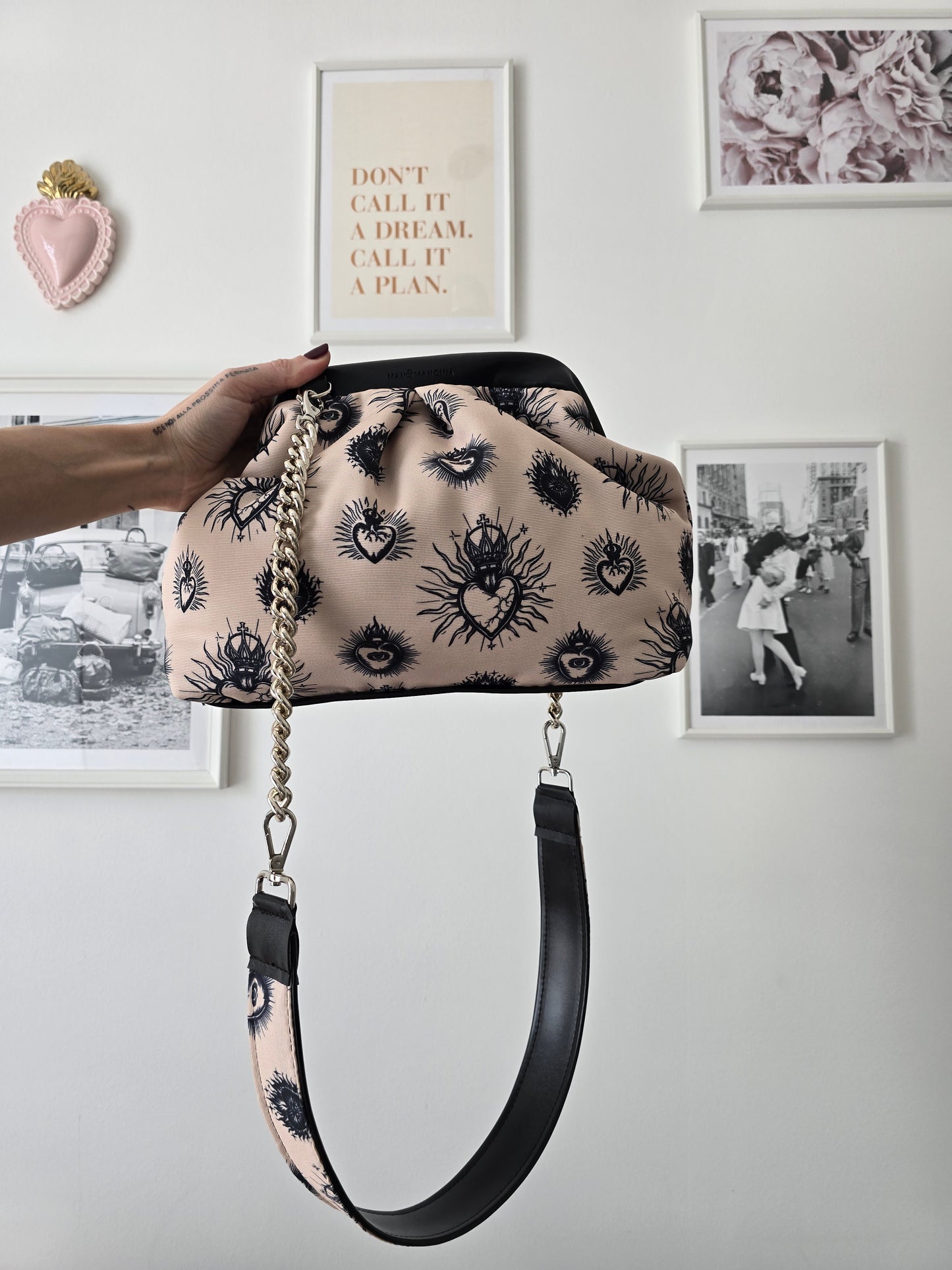 BORSA CLIC CLAC nero / ex voto new beige