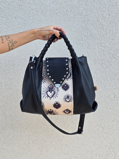 L'ARTIGIANA - nero/ ex voto beige+borchie - Manici intrecciati
