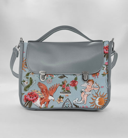 "DOTTY" VEGAN midi SIMILPELLE grigio/tell tale azzurro