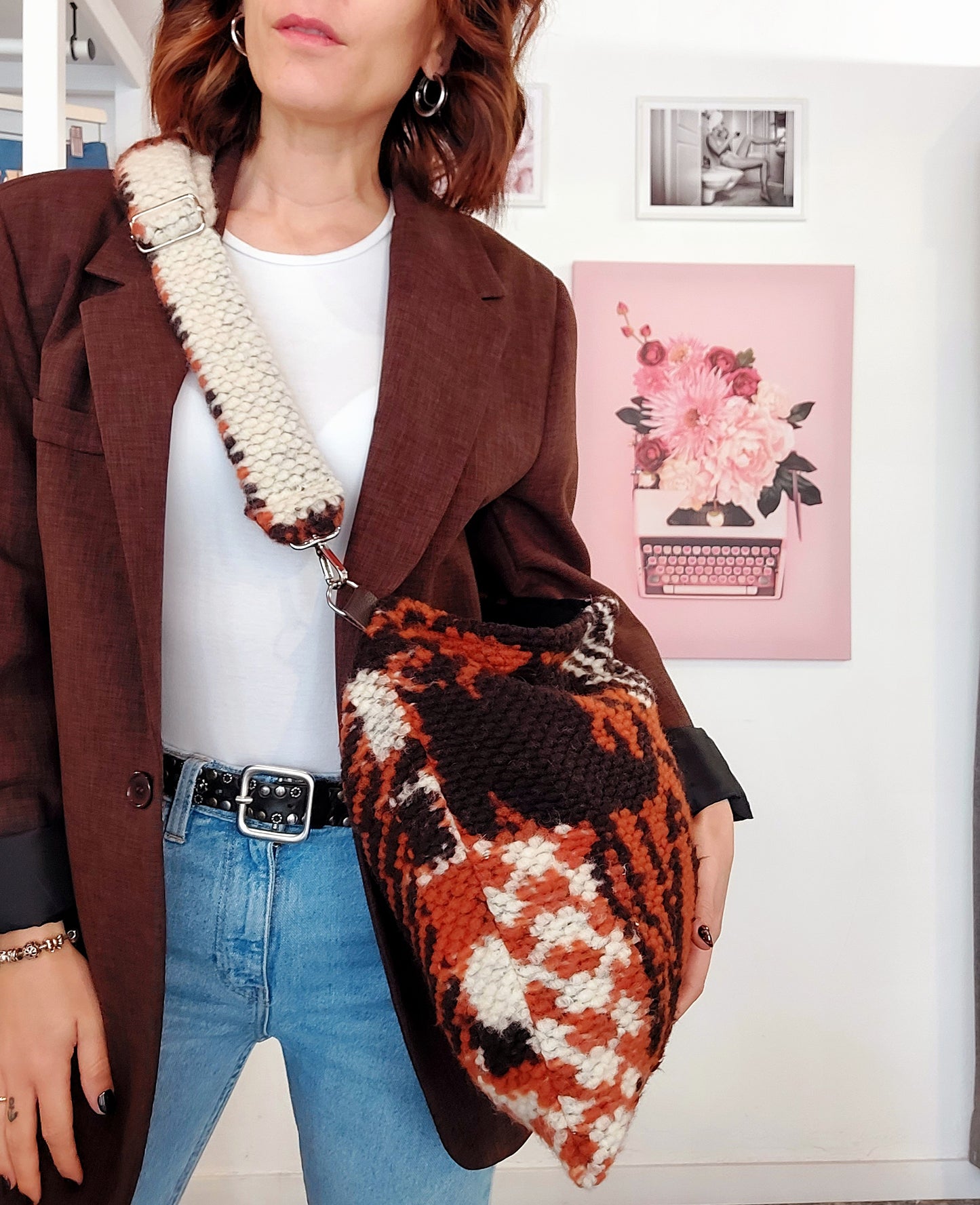 "ELSA" winter bag MULTI ORANGE tracolla maxi lana -20%
