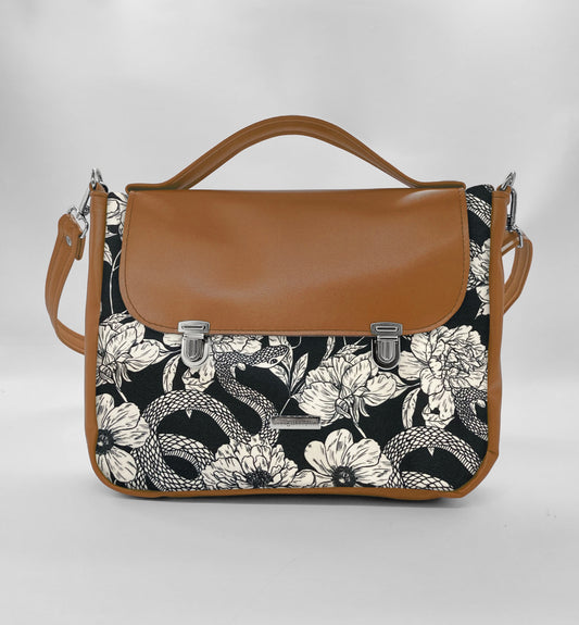 "DOTTY" VEGAN midi SIMILPELLE cuoio/ fiori serpenti