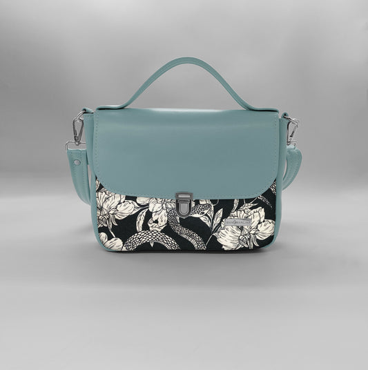 "DOTTY" VEGAN mini SIMILPELLE verde pastello/ fiori serpenti