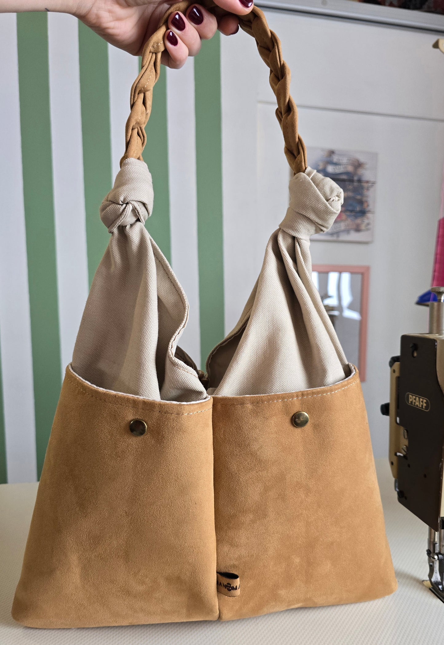 KNOT BAG canvas beige/similsuede cuoio