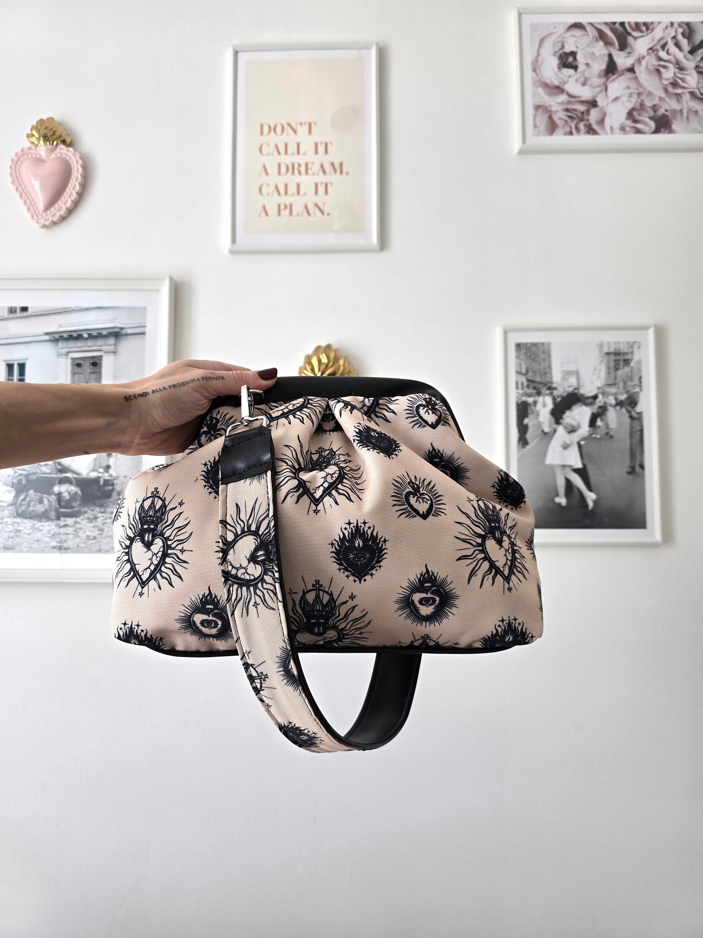 BORSA CLIC CLAC nero / ex voto new beige