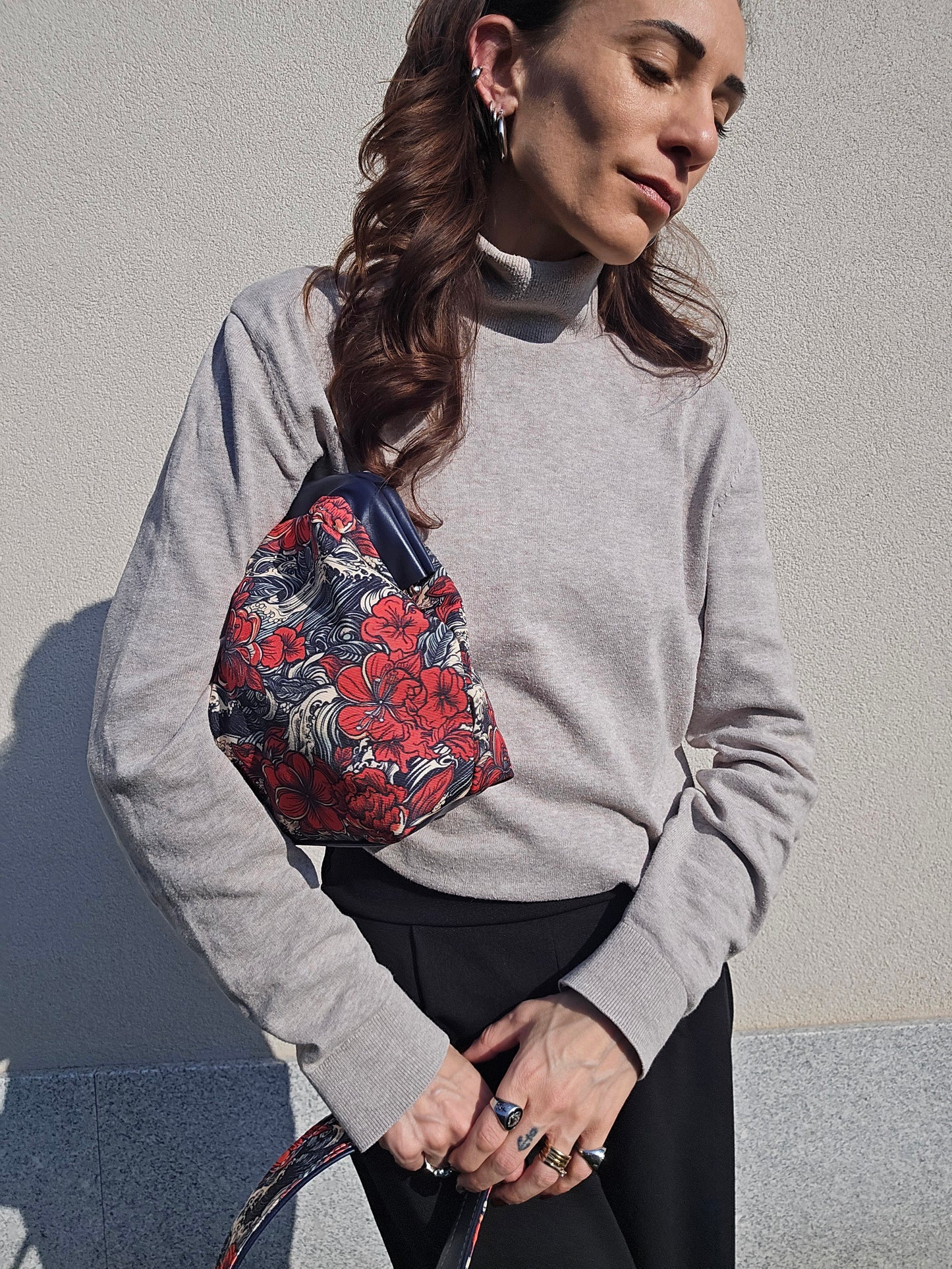 BORSA CLIC CLAC blu / onde fiori
