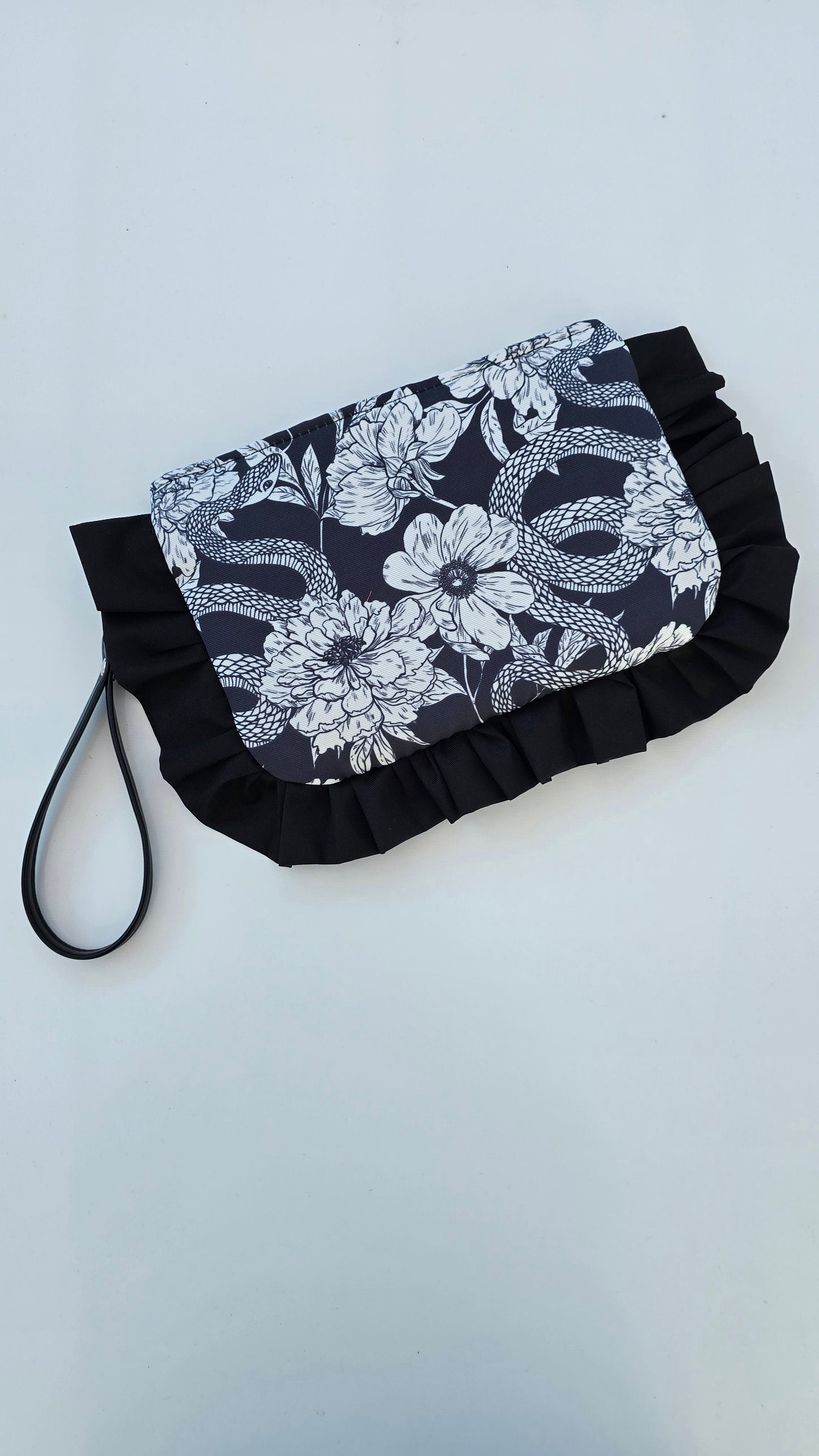 "MIRTA" pochette con rouches FIORI SERPENTI