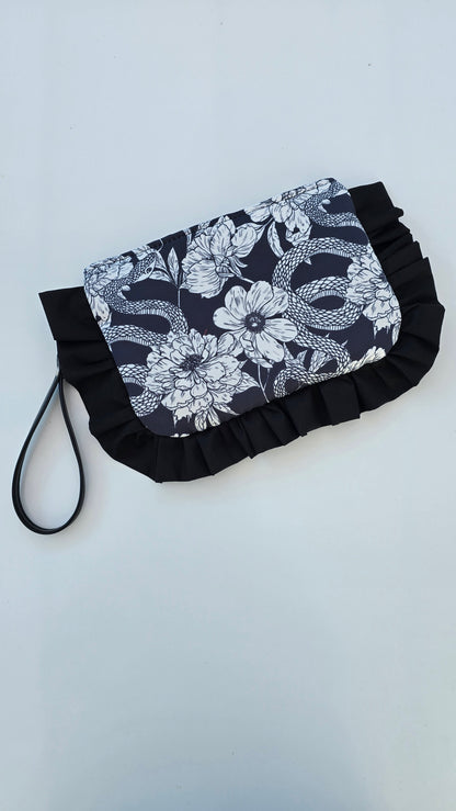 "MIRTA" pochette con rouches FIORI SERPENTI